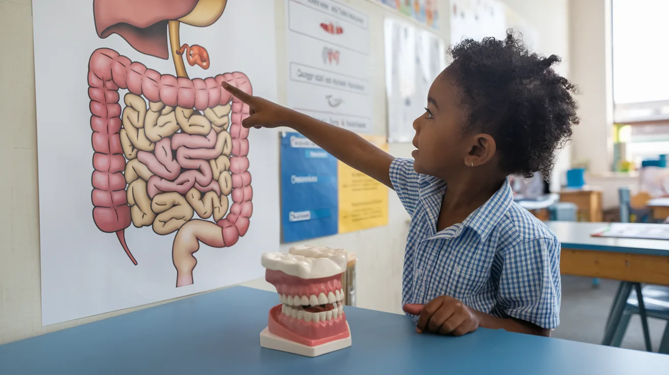 Colorful diagram of the human digestive system showing the journey of food through the body
