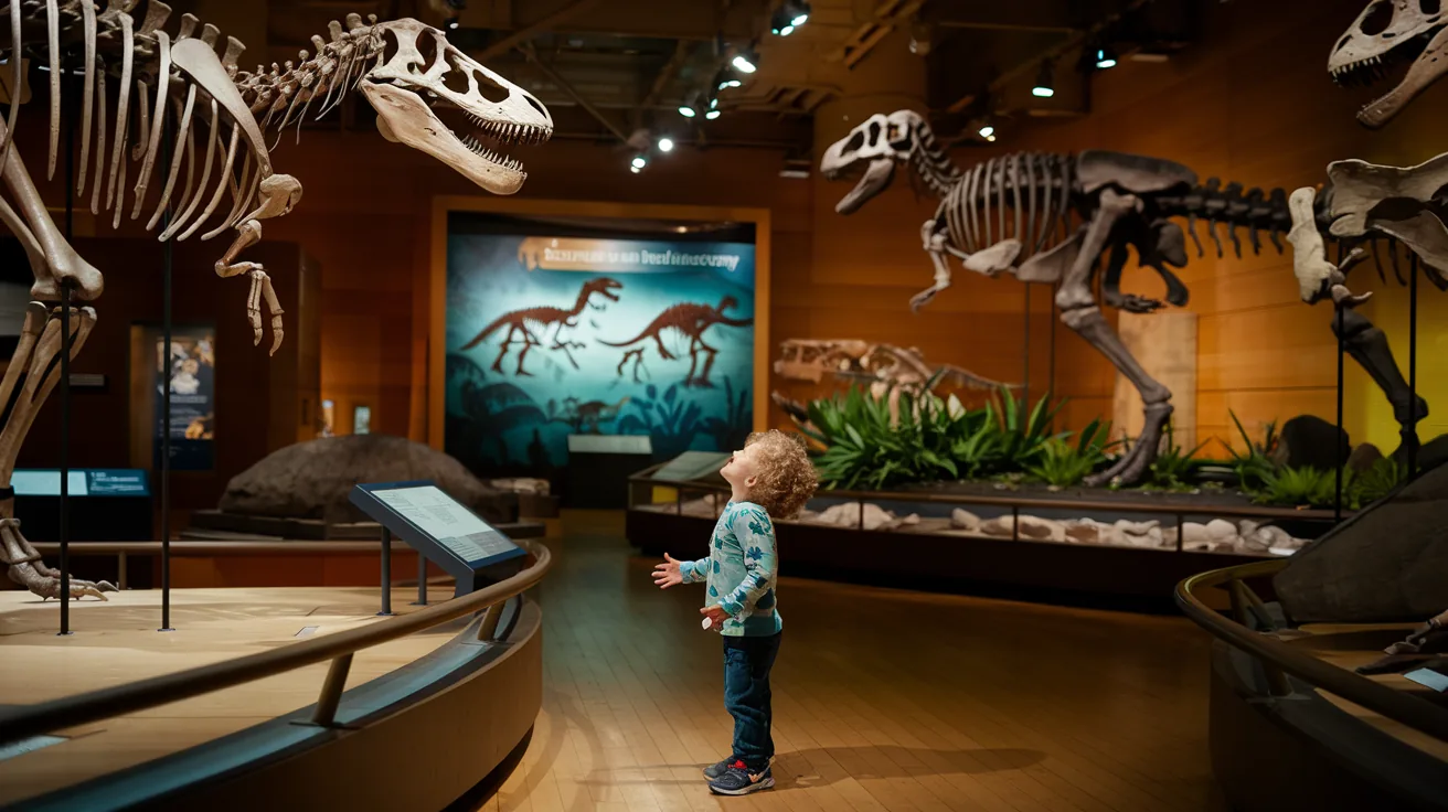 Colorful illustration showing the evolution of living things through time, from fossils to modern animals