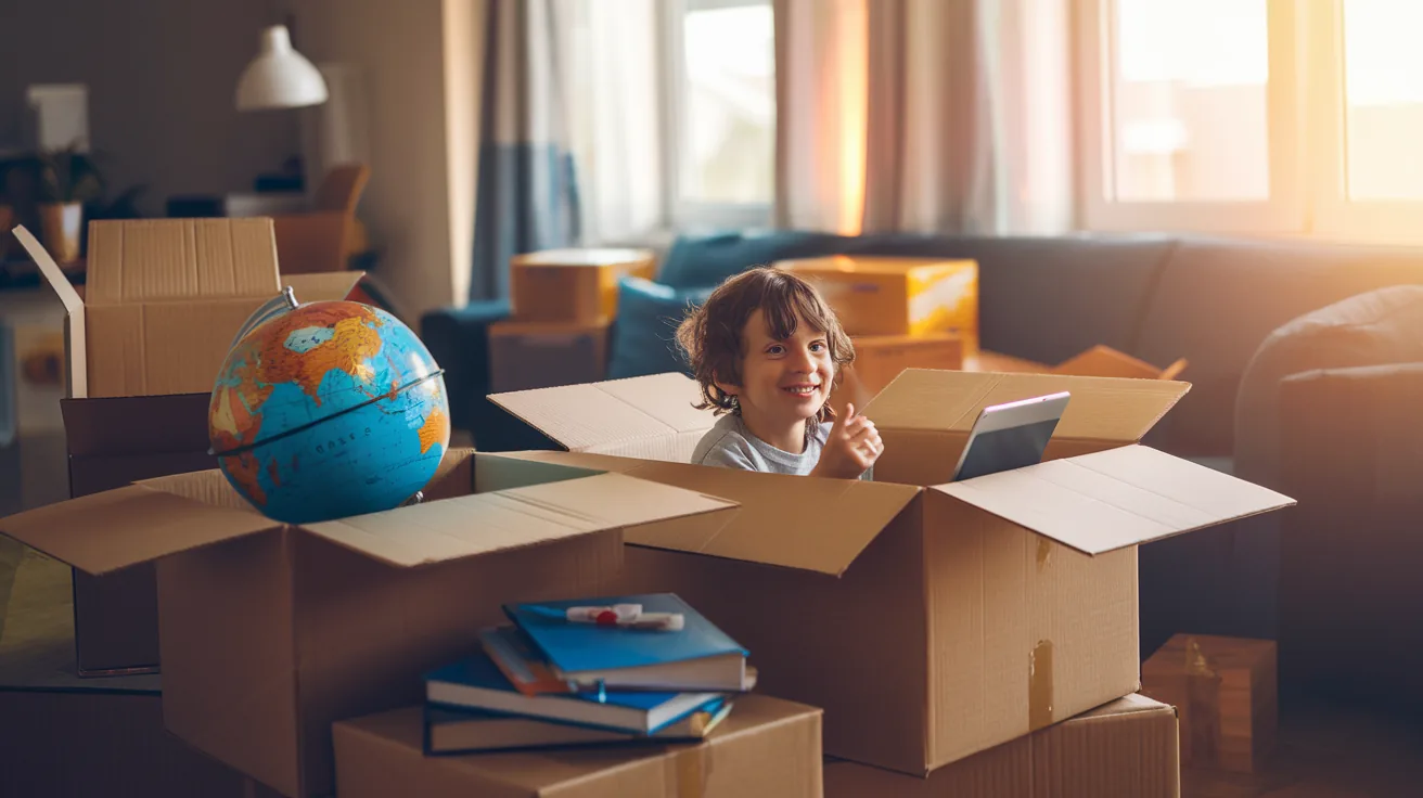 Young student with globe and textbooks preparing for international move