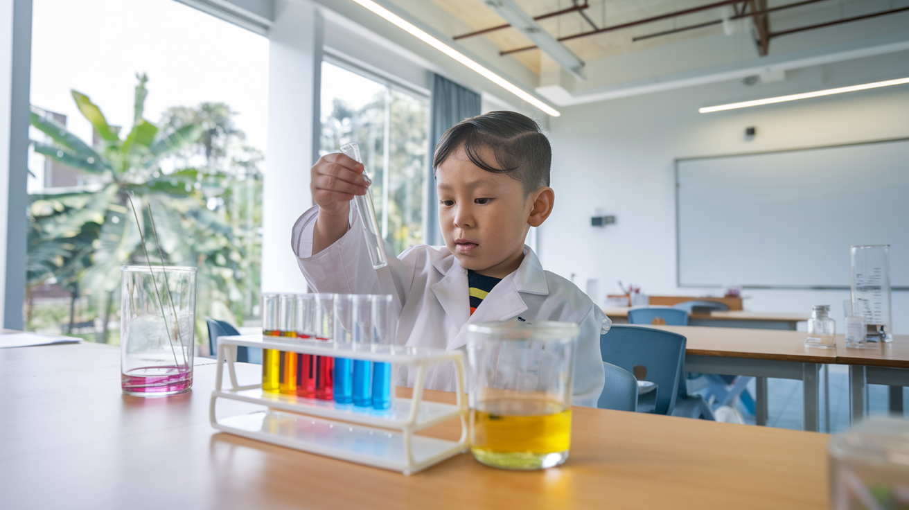 Students at a British international school in Malaysia conducting a science experiment